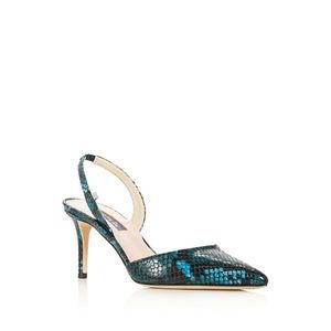 SJP Womens Teal Snake Bliss Pointed Toe Stiletto Slip On Leather Slingback 41